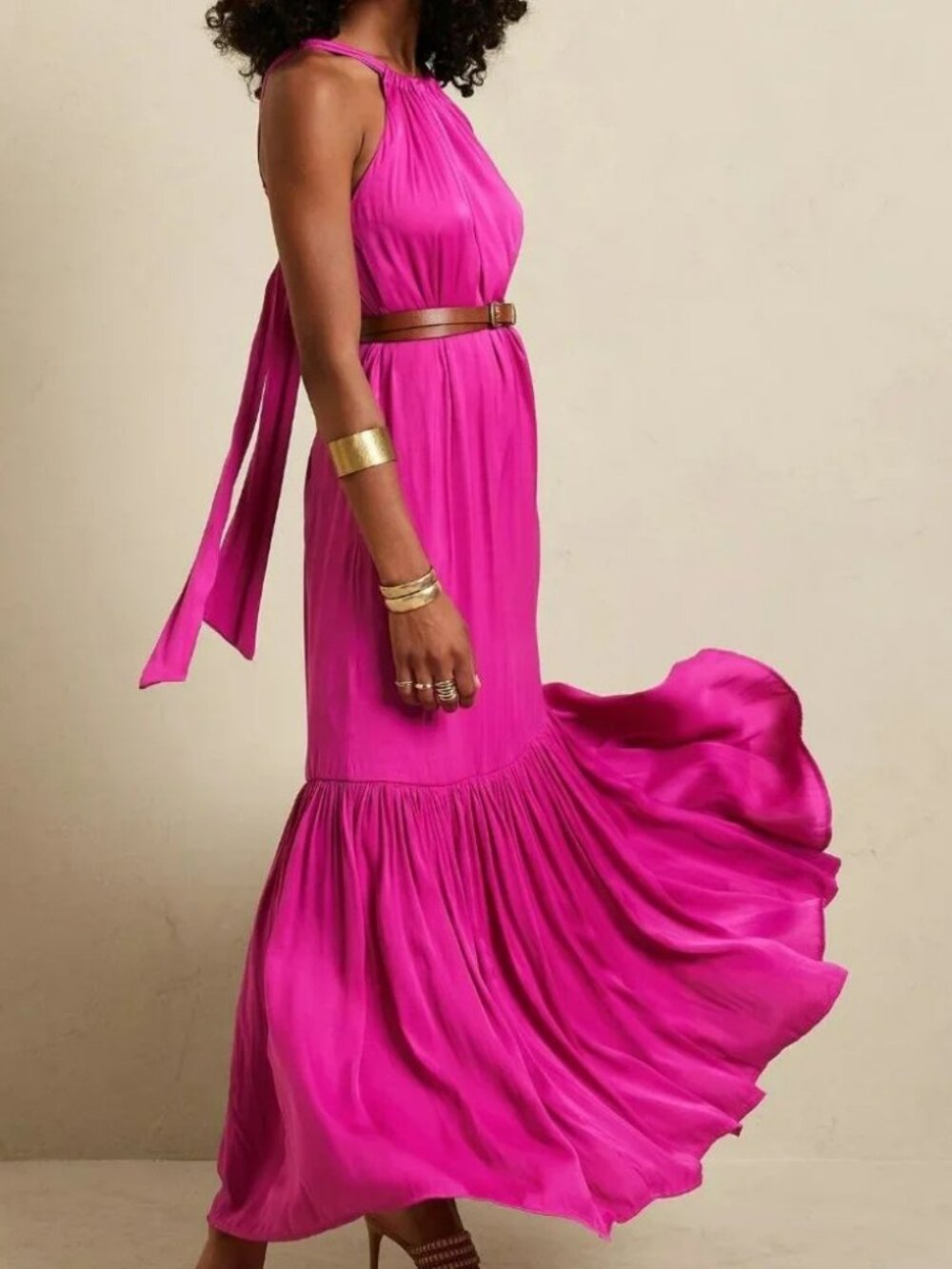 Women's Halter Maxi Dress in Fuchsia Pink